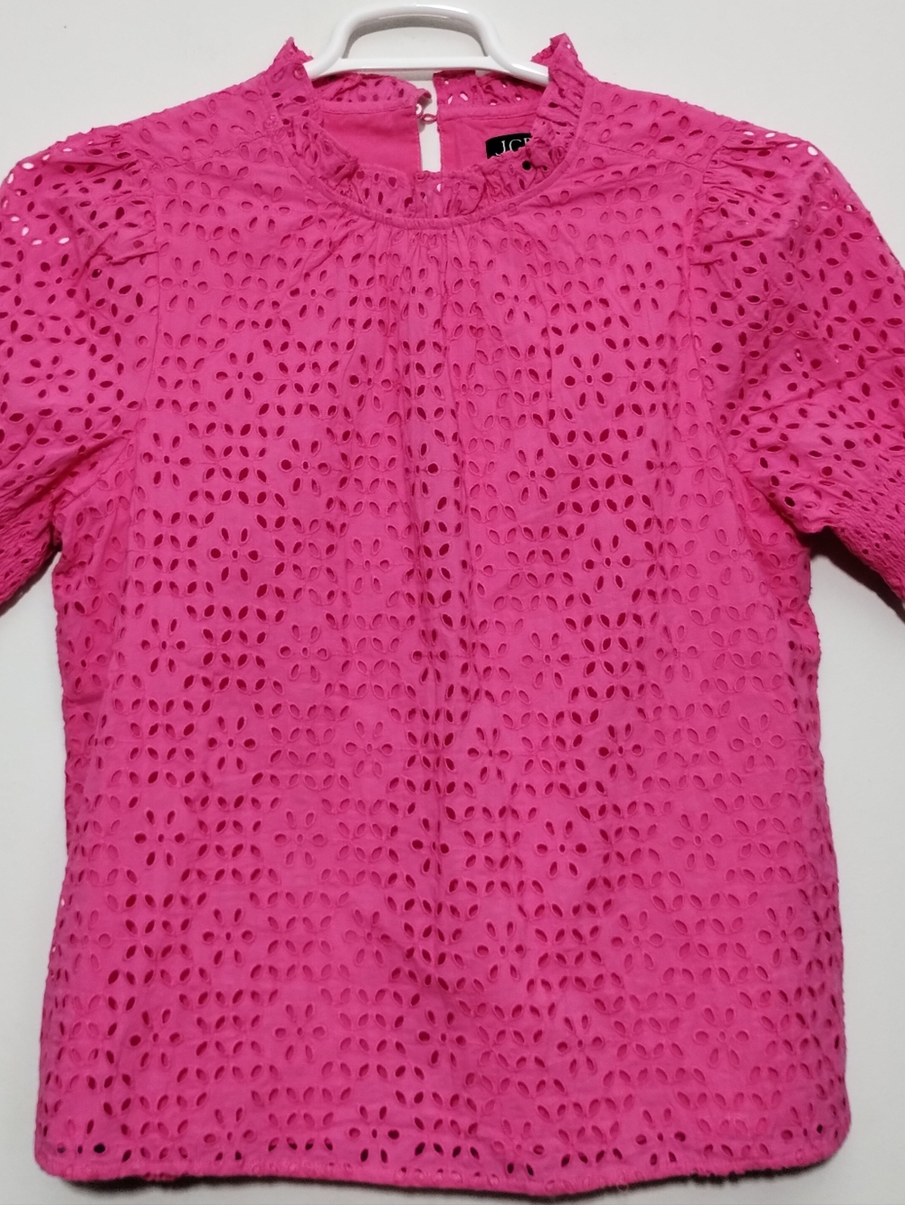 J. Crew Smocked Puff Sleeve Top Women's M Pink Eyelet Lace Feminine Boho
